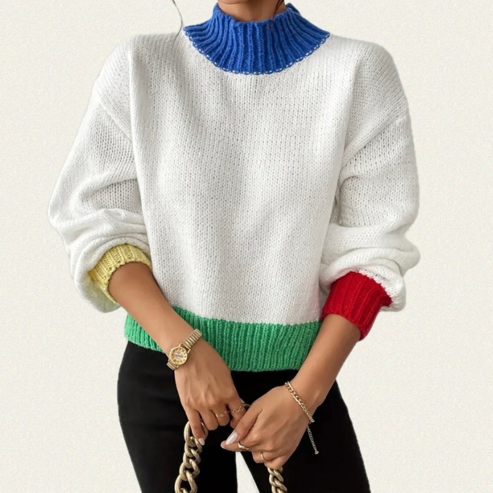 Colorblock High Neck Sweater - Picture 3 of 13